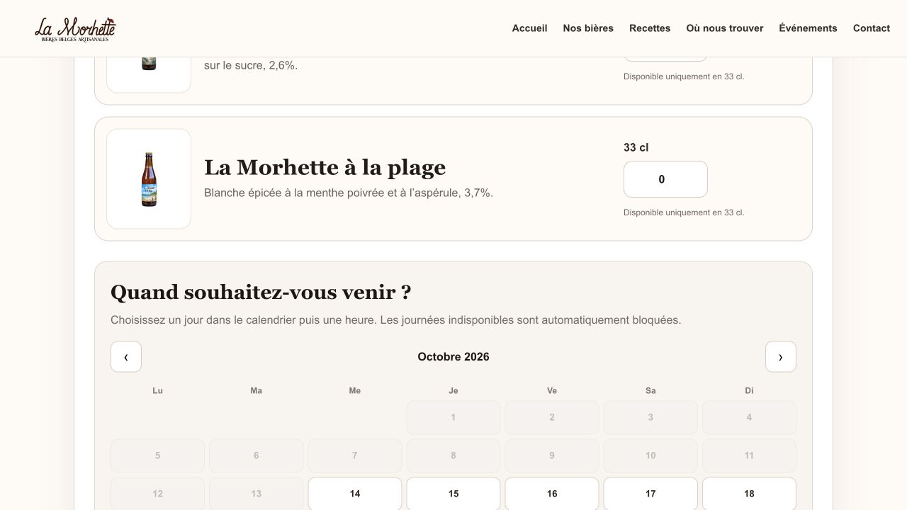 Calendrier et récapitulatif du parcours de réservation La Morhette